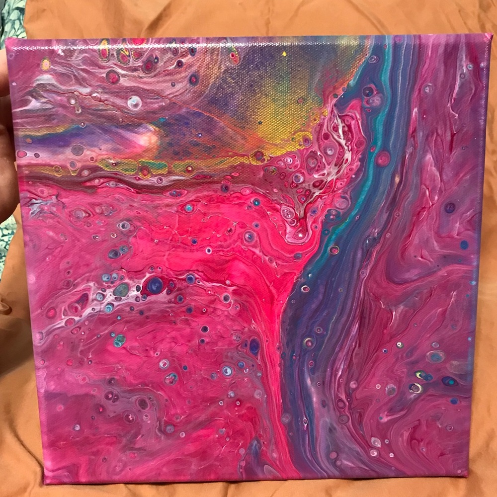 “Pink Lava Lamp” 10x10 Acrylic Pour Painting